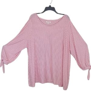 Max Studio Striped 3/4 Tie Sleeve Tunic Top